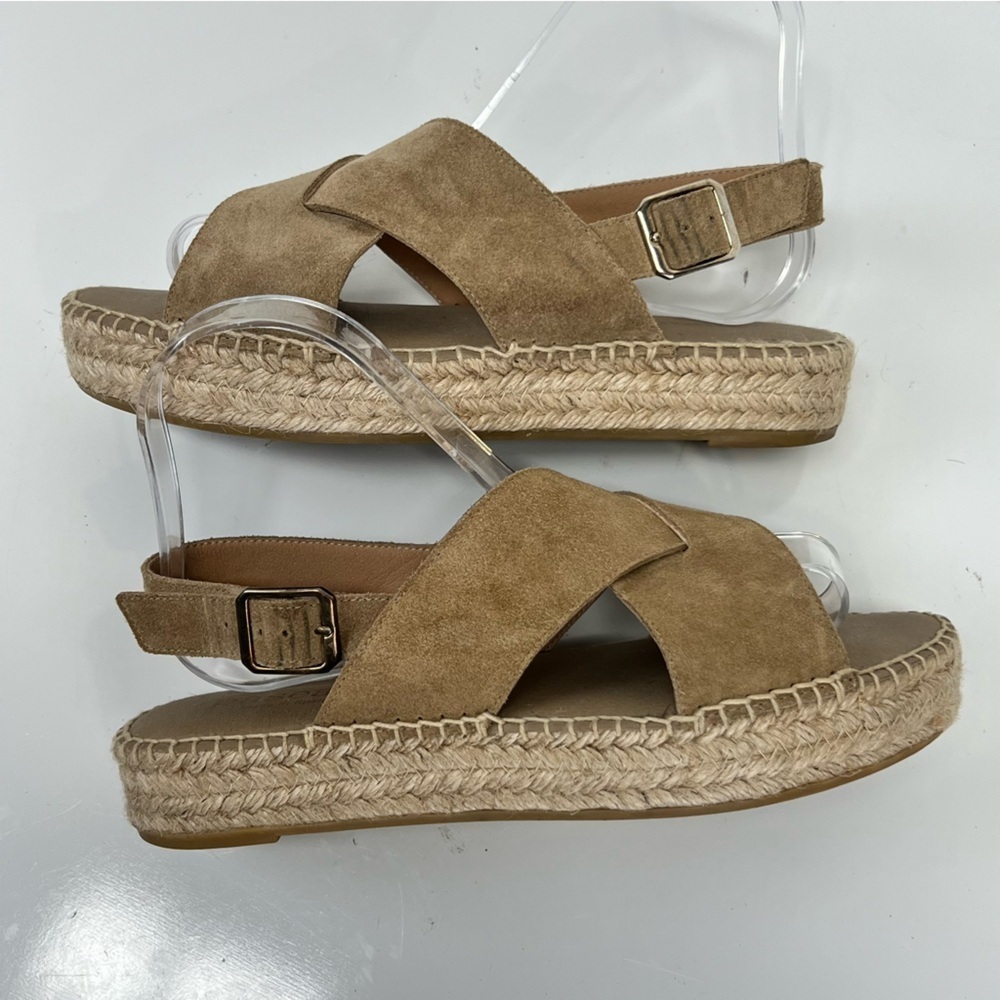 PASEART Taupe suede platform sling back espadrilles size - Picture 7 of 10